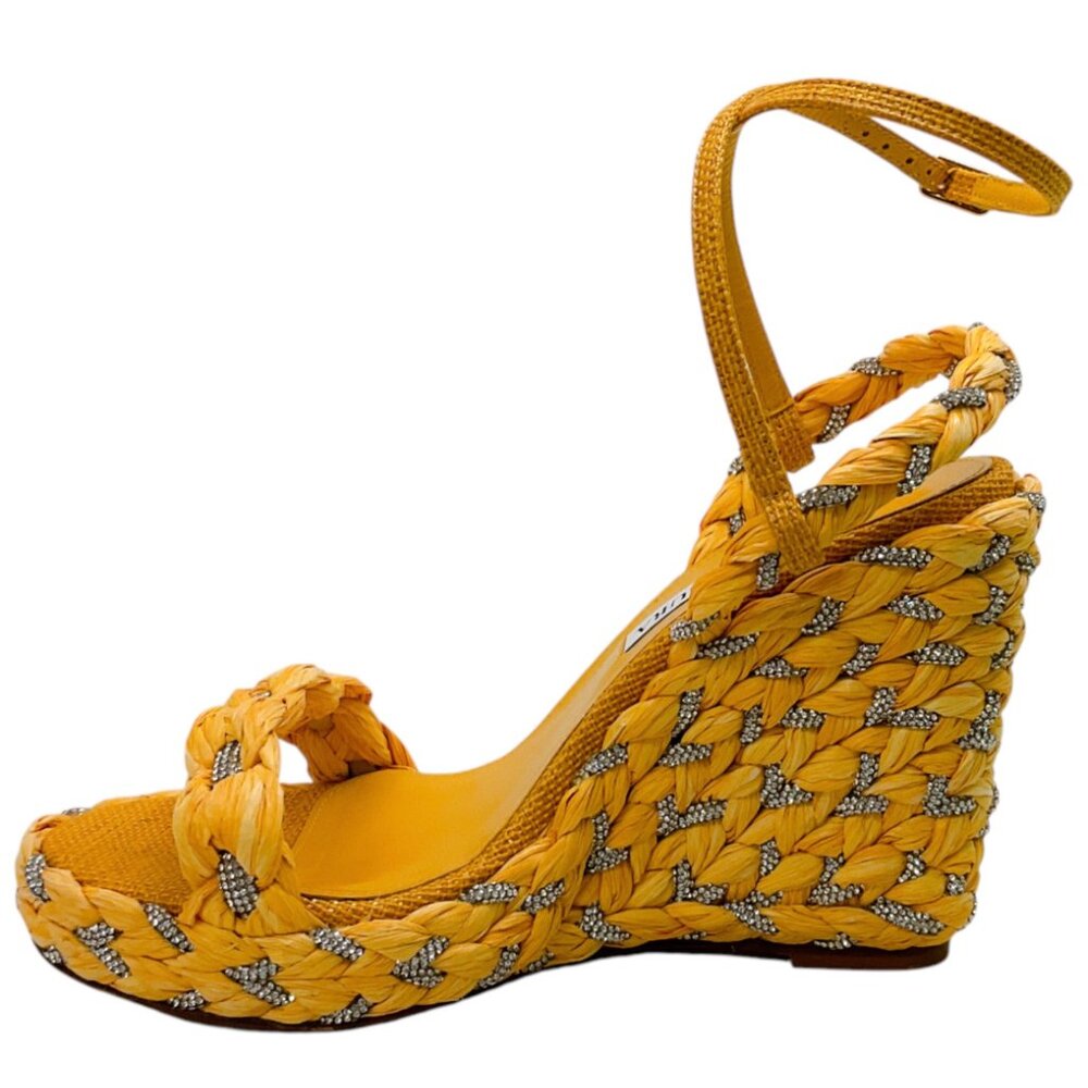 Aquazzura Lemonade Raffia Costiera Crystal Wedge Sandals - Picture 3 of 12